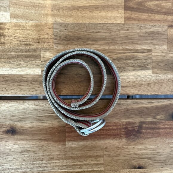 Y2K Woven Fabric Belt D-Ring Gray / Red Stripe Grunge Gorp Adjustable - Picture 3 of 12